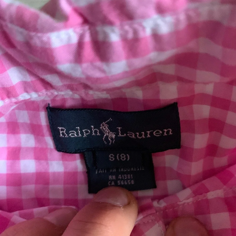 Ralph Lauren‎ Kids Pink Gingham Check Button Down Shirt Size S 8 Pony Logo